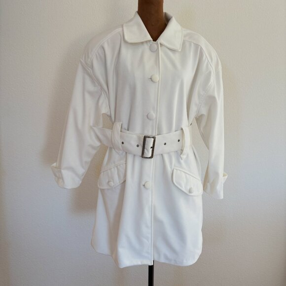 Women's Size M Ecru White Single Breasted Long Sleeve Soft Fleece Belted Coat - Picture 1 of 11